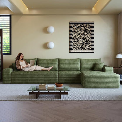 AUGOP 136" Sectional Couches for Living Room Modern Modular Sofa with L-Shape Couchs Upholstered Boneless Couch Deep Seat Sectional Couch with Chaise (Green, Right Facing Chaise+3Seaters)