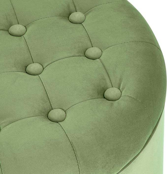 HomePop 19" Velvet Button Tufted Round Storage Ottoman - Green