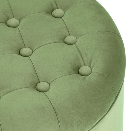 HomePop 19" Velvet Button Tufted Round Storage Ottoman - Green