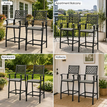 Kozyard Outdoor Counter Height Bar Stools Set of 2, Patio Bar Chairs with Wrought Iron Frame & Textilene Fabric, Outdoor Dining Chairs for Patio, Poolside, Backyard Gray