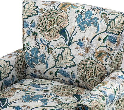 HULALA HOME Modern Wingback Accent Chairs Set of 2 with Wood Legs & Removable Cushion, Comfy Upholstered Armchairs with Nailhead Trim, Floral Pattern Single Sofa Chairs for Living Room Bedroom, Green