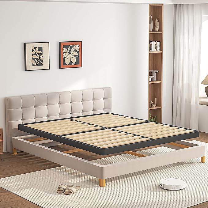VIPSHOW 2 Inch Wood Slat California King Box Spring with Round Corners - 3000 lbs Capacity, Low Profile Bed Slat Replacement Bunkie Board with Metal Frame, Noise-Free, Easy Assemble, Black