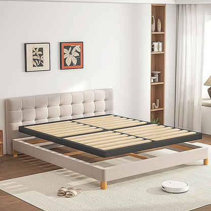 VIPSHOW 2 Inch Wood Slat Full Box Spring with Round Corners - 3000 lbs Capacity, Low Profile Bed Slat Replacement Bunkie Board with Metal Frame, Noise-Free, Easy Assemble, Black