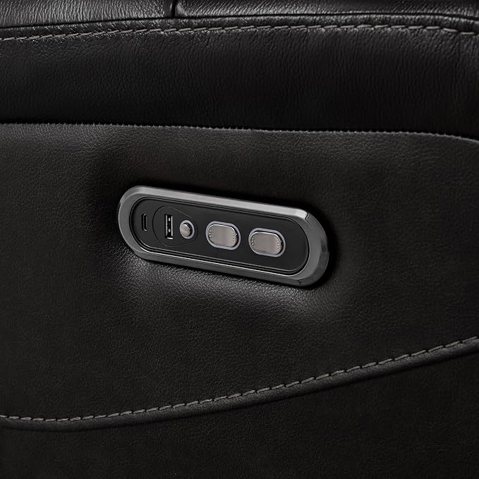 Watson & Whitely Genuine Leather Power Loveseat Recliner Sofa, 2 Seat Wall Hugger Reclining Sofa with Power Headrest & Charging Ports, Dual Recliner Sofas for Living Room, RV, Black