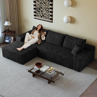 AUGOP 108" Sectional Couches for Living Room Modern Modular Sofa with L-Shape Couchs Upholstered Boneless Couch Deep Seat Sectional Couch with Chaise (Black, Left Facing Chaise+2Seaters)