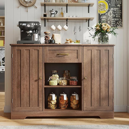 Gizoon 45" Kitchen Sideboard Buffet Cabinet with Storage Coffee Bar Cabinet with Drawer, Kitchen Pantry Storage with Door and Shelves for Bathroom and Living Room, Dark Brown