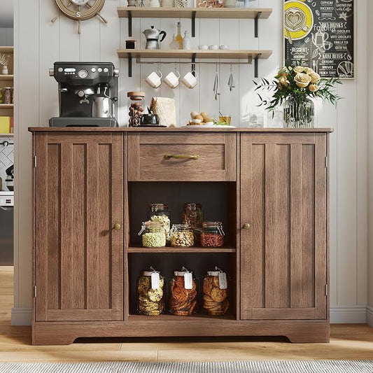 Gizoon 45" Kitchen Sideboard Buffet Cabinet with Storage Coffee Bar Cabinet with Drawer, Kitchen Pantry Storage with Door and Shelves for Bathroom and Living Room, Dark Brown