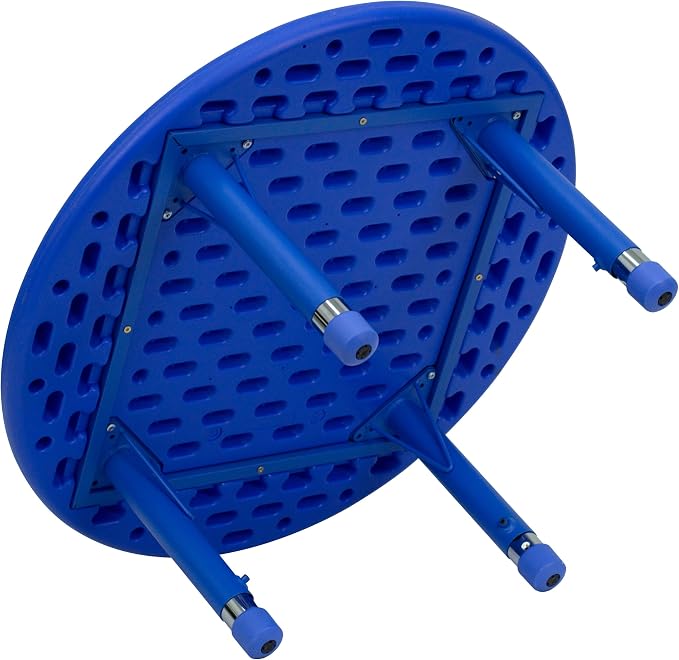 BizChair 33" Round Blue Plastic Height Adjustable Activity Table
