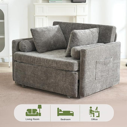 45" Oversize 3-in-1 Sleeper Chair Pull Out Bed, 75" Long Single Sleeper Sofa Bed with Wing Table and Side Pocket for Living Room, Bedroom, Small Space, Gray