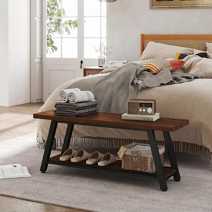 47" Farmhouse Entryway&End of Bed Wood Bench,Walnut | Skandiquip 43"47" Wood Farmhouse Entryway Bench, Mid Century Rustic End of Bed Bench for Mudroom, Living Room & Kitchen