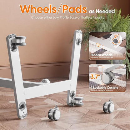 Monomi Mobile Folding Desk, Metal Furniture Small Sit-Stand Height Adjustable Rolling Laptop Desk, Space-Saving Portable Desk with Wheels for Home Office Craft & Study, White