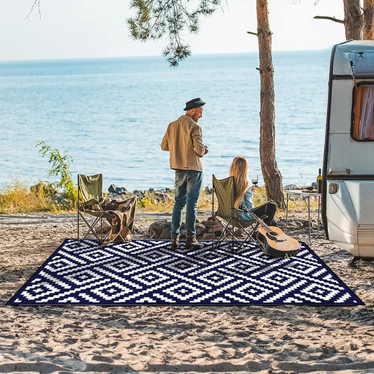 GENIMO Outdoor Rug 4'x6' Waterproof, Reversible Mats, Outdoor Area Rug, Plastic Outside Carpet, Geometric Rv Mat for Patio Camping Picnic Backyard Deck Balcony Porch Beach Trailer