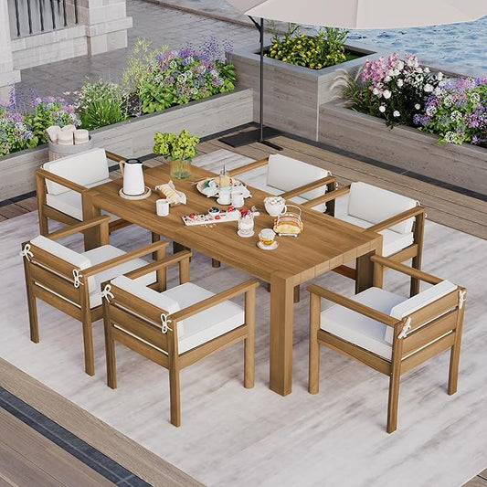 7-Piece Patio Dining Table Set for 6, Outdoor Furniture Sets with 72.8" Rectangle Table, Patio Table and Chairs Set with Removable Cushions for Backyard, Garden, Poolside