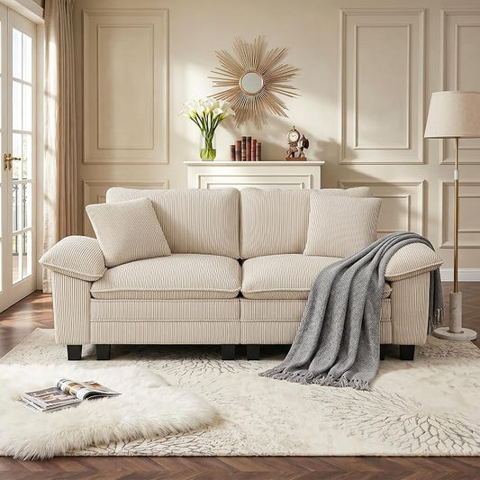 PHI VILLA Cloud Modular Couches Sets, 87.5" Sectional Loveseat Sofa with Upholstered Deep Seat, 2-Seater Comfy Couches for Living Room Bedroom, Corduroy Fabric, Beige