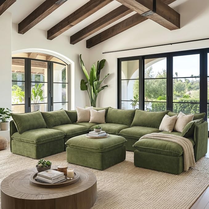 Cloud Modular Hosting Sectional, Oversized Deep Seat Comfort, Luxe Chenille | Fully Removable Washable Covers, Memory Foam Seat Cushions, Storage Ottoman, Premium Fabric
