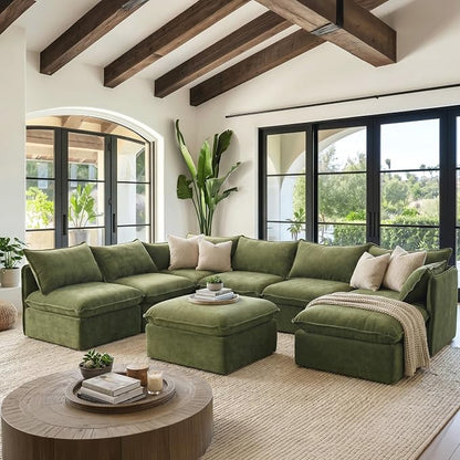 Cloud Modular Hosting Sectional, Oversized Deep Seat Comfort, Luxe Chenille | Fully Removable Washable Covers, Memory Foam Seat Cushions, Storage Ottoman, Premium Fabric