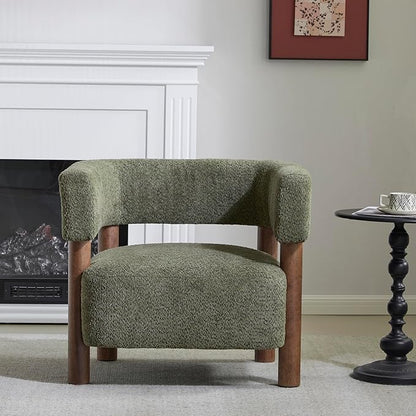 Christopher Knight Home Carly Low Profile Accent Chair, Round Backrest Side Chair, Living Room Armchair with Boucle Fabric Cushion,Comfy Reading Chair for Bedroom,Wooden Single Lounge Sofa,Olive Green