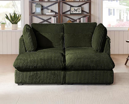 77" Oversized Corduroy Couch Modular Sectional Sofa, Washable Cloud Couch Sectional with 2 Ottoman, 4 Seater Sectional Couches for Living Room, Fully Cover Removable, Chaise Lounge, Corduroy, Green