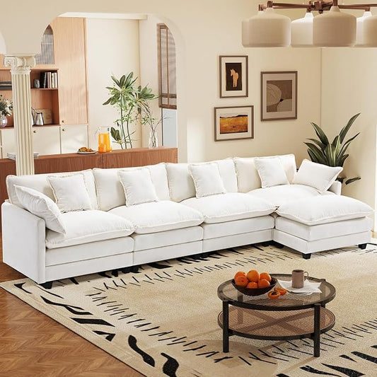 149.2" Modular Sectional Sofa,L Shaped Couch for Living Room,Modern Deep Seat Sofa 4 Seater Chenille Fabric Comfy Cloud Couches with Throw Pillows & Movable Ottoman