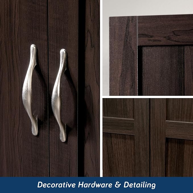 Sauder Select Multipurpose Bedroom Armoire Wardrobe Closet Pantry Storage Cabinet with Storage Drawers and Hanging Rail, in Cinnamon Cherry