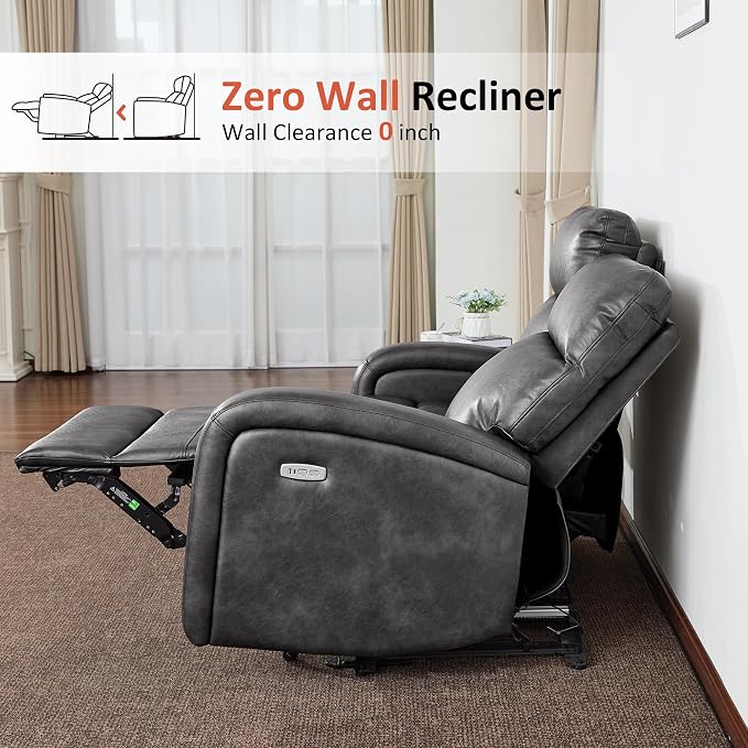 MCombo Zero Wall Recliner Loveseat, 2-Seat Power Wall Hugger Sofa with USB & Type-C Dual Ports, for Small Space, Living Room, RV PR646 (Dark Grey, Loveseat with Console)