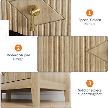 GarveeHome Fluted Dresser for Bedroom, 42.9" Tall 5-Drawer Wood Dresser, Modern Chest of Drawers, Storage Organizer Cabinet for Living Room, Hallway, Entryway, Natural Oak