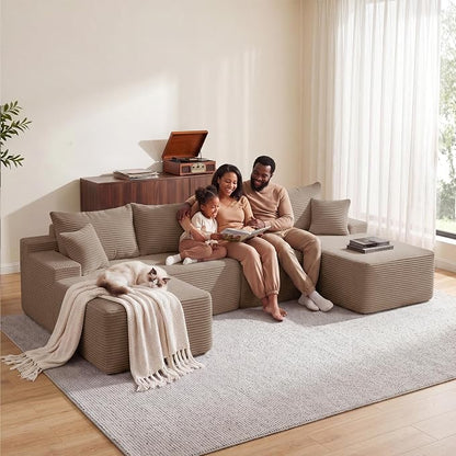 Mangodan 118'' Cloud Sectional Couch, U Shaped Boneless Couches for Living Room, Modular Sectional Sofa with Deep Seat Right Facing Chaise, Comfy Cloud Couch Sofa, Camel