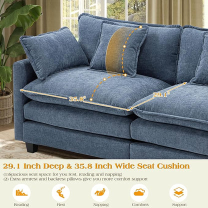 77.6" Modular Sectional Sofa,Loveseat Couch for Living Room, Modern Deep Seat Sofa 2 Seater Chenille Fabric Comfy Cloud Couches with Throw Pillows & Ottoman for,Apartment