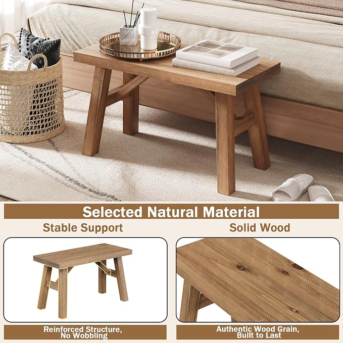 Wnutrees Sawmill Wood Bench, 30" Farmhouse Entryway Bench for Living Dining Room, Rustic Entry Way Benches Seat, Solid Wood, Handcraft Finshed, Natural