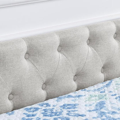 KEIKI Queen Size Upholstery Daybed with 2 Drawers and Headboard, Mid-Century Style Tufted Sofa Bed with Button on Back, Easy Assembly, No Box Spring Required, for Living Room and Bedroom, Beige