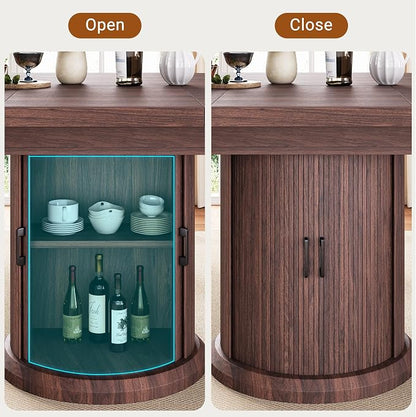 Jocoevol Extendable Round Kitchen Dining Room Table for 4-6 with 2-Tier Storage Shelf, 63'' Space Saving Expandable Wood Oval Circle Dinner Furniture with Pedestal Base (Brown)