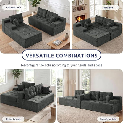 Hobestluk Modular Sectional Sofa Couches L-Shape Couch 3 Seat Modular Sofa Memory Foam Sectional Couches for Living Room, Cloud Couch with Oversized Chaise (Charcoal Corduroy, 96", Left Hand Facing)