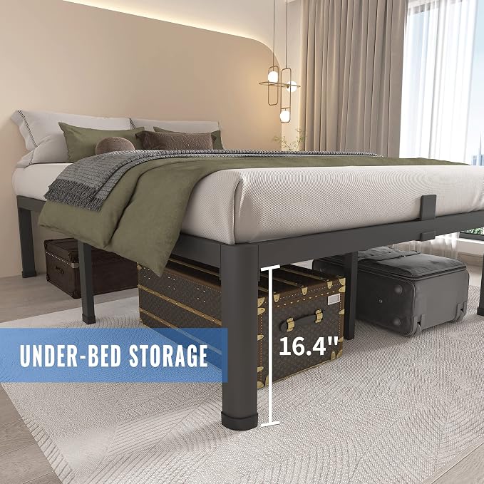 MAF 18 Inch Twin Bed Frames with Round Corner Legs Mattress Slide Stopper No Box Spring Needed Heavy Duty Metal Platform Bed Frame Under-Bed Storage Space, 3000 LBS Steel Slats Support