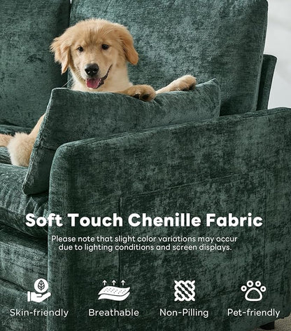 Iroomy 57" Chenille Loveseat 2 Seater, Small Love Seat Sofa, Cloud Couch Thick Cushions, Pocket Springs, Compact Couches for Apartment, Living Room, Green | 9.5" Thick Cushions