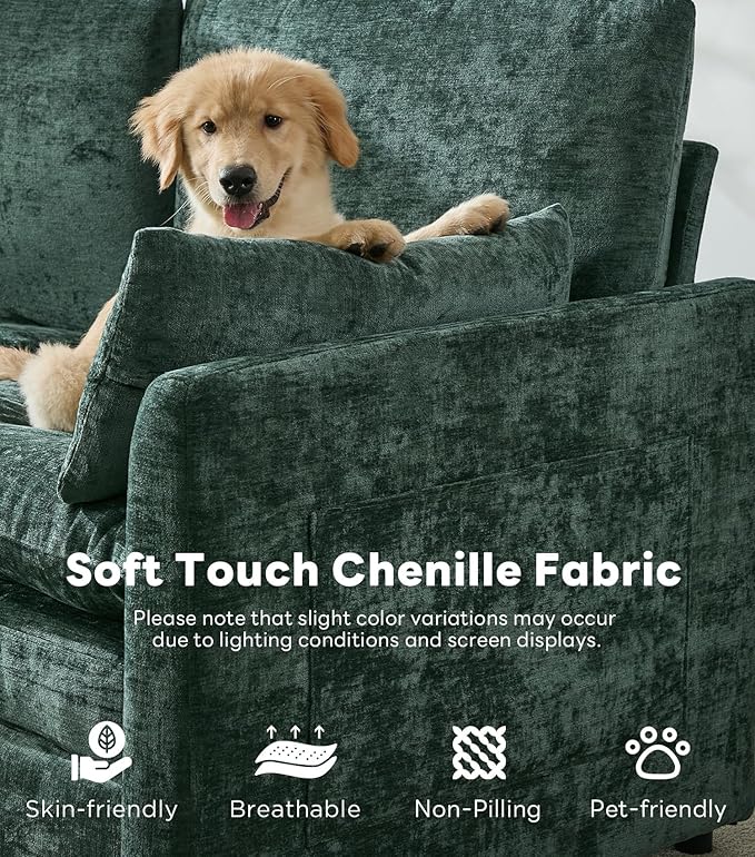 Iroomy 83" Cloud Couch, Chenille Modern Sofa 3 Seater, Comfy Plush Thick Cushions, Pocket Springs, Cloud-Like Comfort Sofas for Small Living Room Apartment, Green
