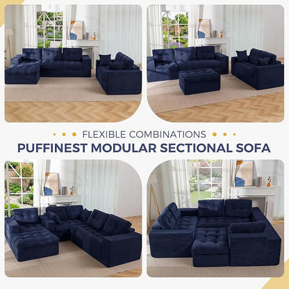 MAXYOYO Modular Sectional Sofa with Ottoman and Loveseat, Cloud Boneless Couch with Layered Cushion, Flexible Module Combination Sofa for Living Room, No Assembly Required,Navy