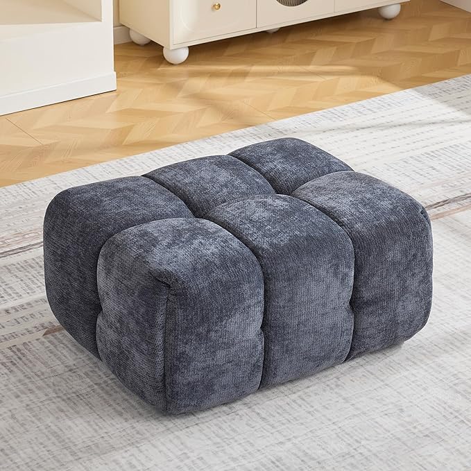 Large Boneless Ottoman, Upholstered Cloud Ottomans for Couch, Oversized Modern Foot Rest for Sectional Couches for Living Room, Foot Stools No Assembly Required, Tufted Ottoman, Blue