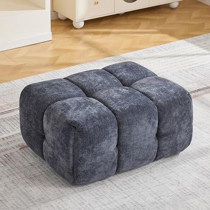 Large Boneless Ottoman, Upholstered Cloud Ottomans for Couch, Oversized Modern Foot Rest for Sectional Couches for Living Room, Foot Stools No Assembly Required, Tufted Ottoman, Blue