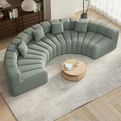 Oversized Curved Sofa, 4 Seater Modular Velvet Cloud Couch, Modern Boneless Sectional Couches for Living Room, No Assembly Required, Light Green 1PC