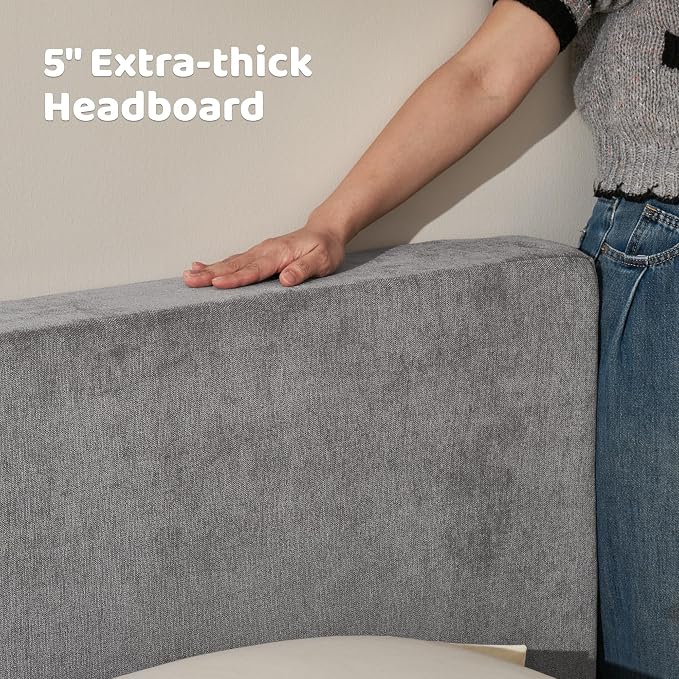 RECCI AirFrame Queen Bed Frame with Headboard, Cloud Upholstered Platform Bed Frame, 5 Inch Foam Cushioned, No Box Spring, Easy Assembly(Moon Grey)