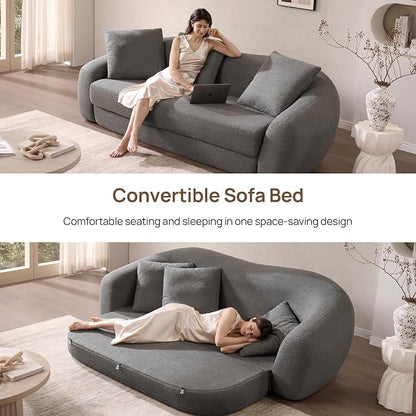 SICOTAS Curved Sofa Couch Bed for Living Room Convertible Futon Cloud Boneless Sleeper Chair Pull Out Floor Couch with Deep Seat Sofa Set Foam No Assembly Required for Bedroom Apartment, Dark Grey
