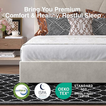 Novilla King Size Bed Frame with Storage Drawers, King Bed Frame and Headboard, King Bed Frame with LED Lights, Charging Station and Adjustable Headboard, No Box Spring Needed, White Velvet