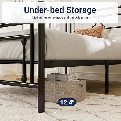 Allewie Twin Size Metal Platform Bed Frame with Victorian Vintage Headboard and Footboard/Mattress Foundation/Under Bed Storage/No Box Spring Needed/Noise-Free/Easy Assembly, Black
