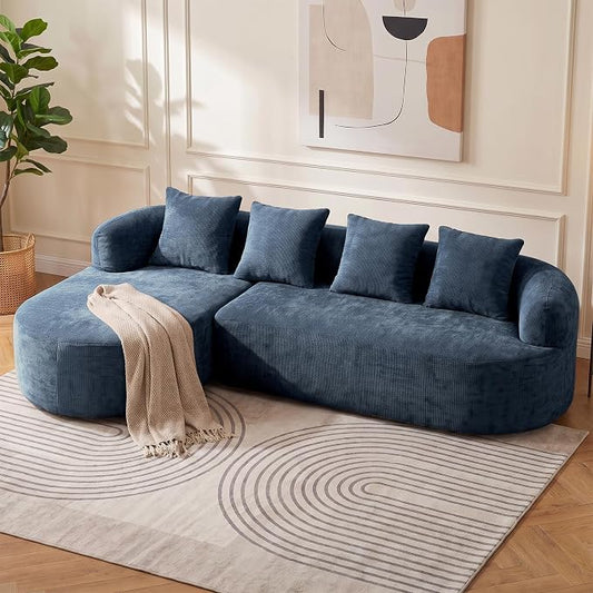 Modular Sectional Boneless Couches, Cloud Sectional Couch with L-Shape Curved Chaise, Modern Comfy Chenille Sofa with Deep Seat for Living Room, Bedroom, No Assembly Required (Blue)