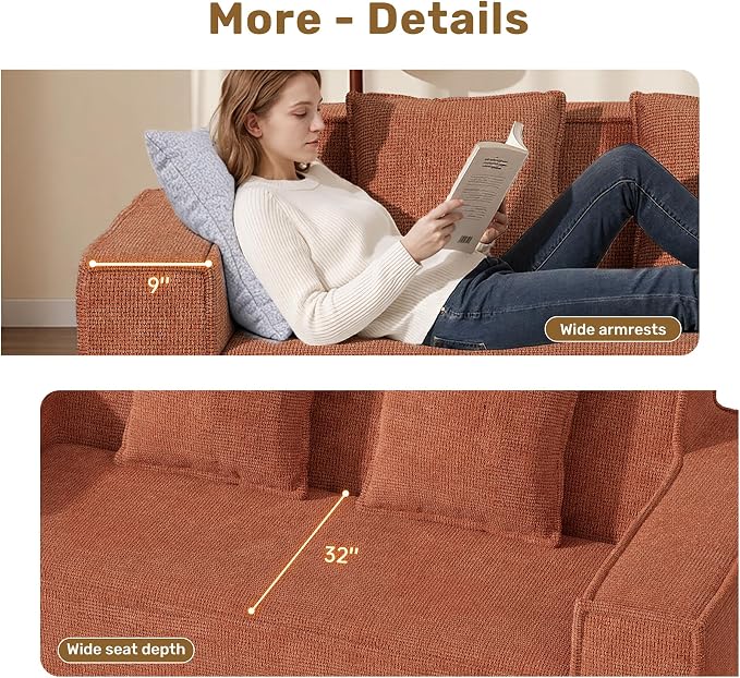 Luxanimarion 77'' Modern Small Loveseat, No Assembly Required Cloud Sofa Cloud Sofa Boneless Couches with 2 pcs Pillows for Living Room, Apartment(Polar Fleece-Brown)