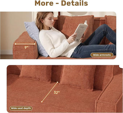 Luxanimarion 77'' Modern Small Loveseat, No Assembly Required Cloud Sofa Cloud Sofa Boneless Couches with 2 pcs Pillows for Living Room, Apartment(Polar Fleece-Brown)