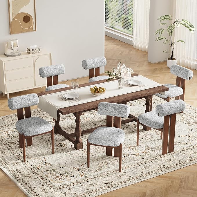 MALOL Modern Wooden Dining Chairs Set of 4, Upholstered Fabric Kitchen Chairs with Sculptural Backrest, Mid-Century Farmhouse Dining Room Chairs with Solid Wood Legs, Light Grey
