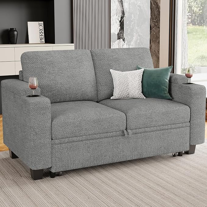 Belffin Modular Sectional Loveseat with Pullout Bed Sectional Sleeper Sofa with Pull Out Bed for Living Room.Light Grey
