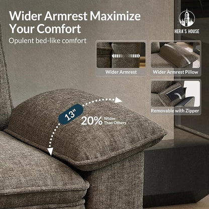 HERA'S HOUSE 158" Oversized Modular Sectional Sofa, Comfy L Shaped Couches for Living Room, Cloud Couch with Ottoman, 5-Seater Deep Seat Sofa with Throw Pillow, Chenille Ash