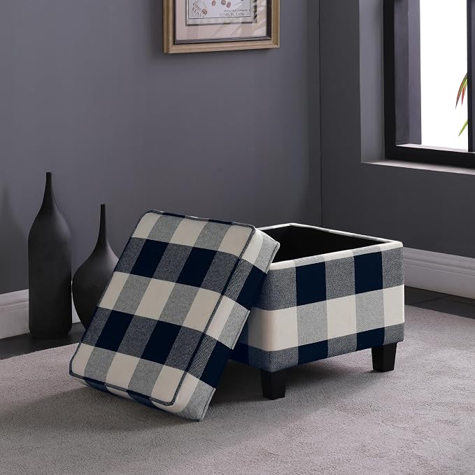 HomePop 18" Classic Square Storage Ottoman - Black Plaid